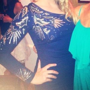 One sleeved sequin mini dress